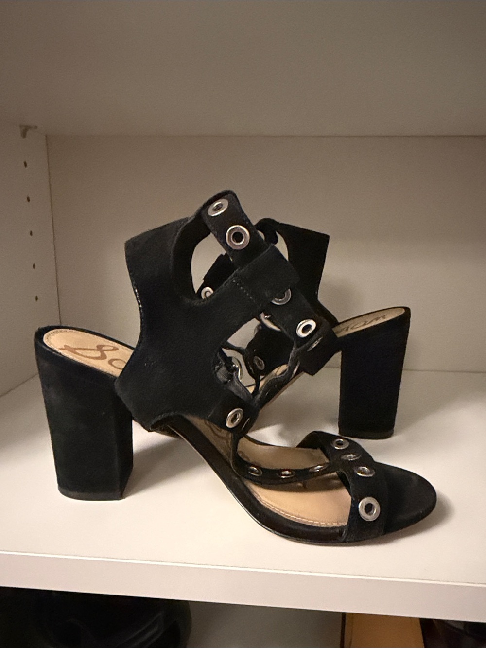 Sam Edelman Black Suede Grommet Block Heel Sandals